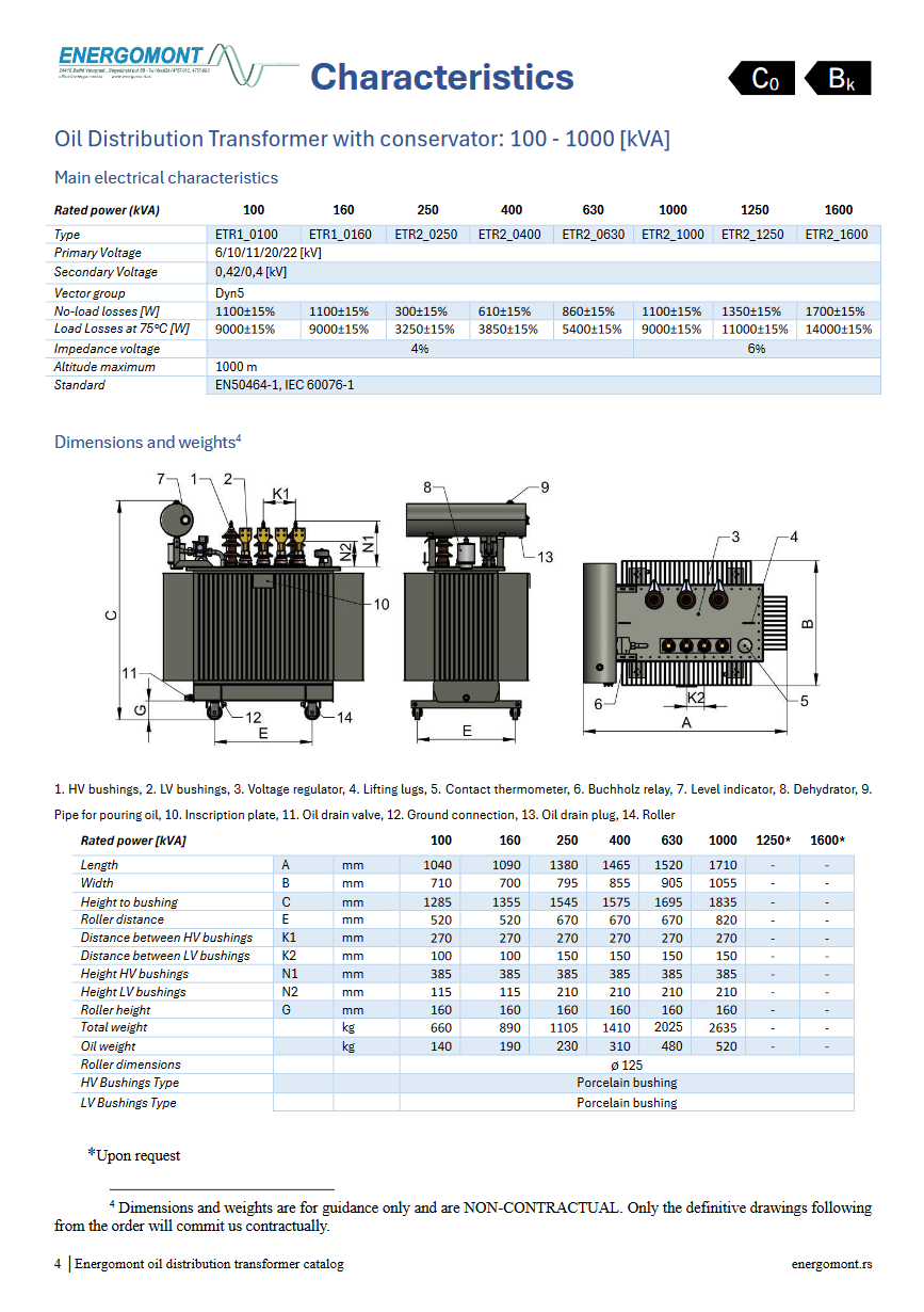 Katalog za Energetski transformatori sa konzervatorom C0Bk (Snizeni gubici)